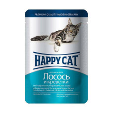 Вологий корм Happy Cat для дорослих кішок лосось і креветки 100г