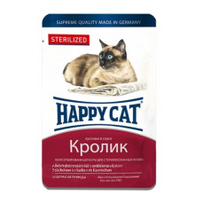 Happy Cat Sterilized для дорослих кастрованих котів і стерилізованих кішок з кроликом в соусі 100г