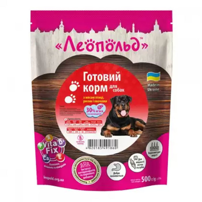 Леопольд консерви для собак з мясом птиці, рисом і овочами 500гр 491860