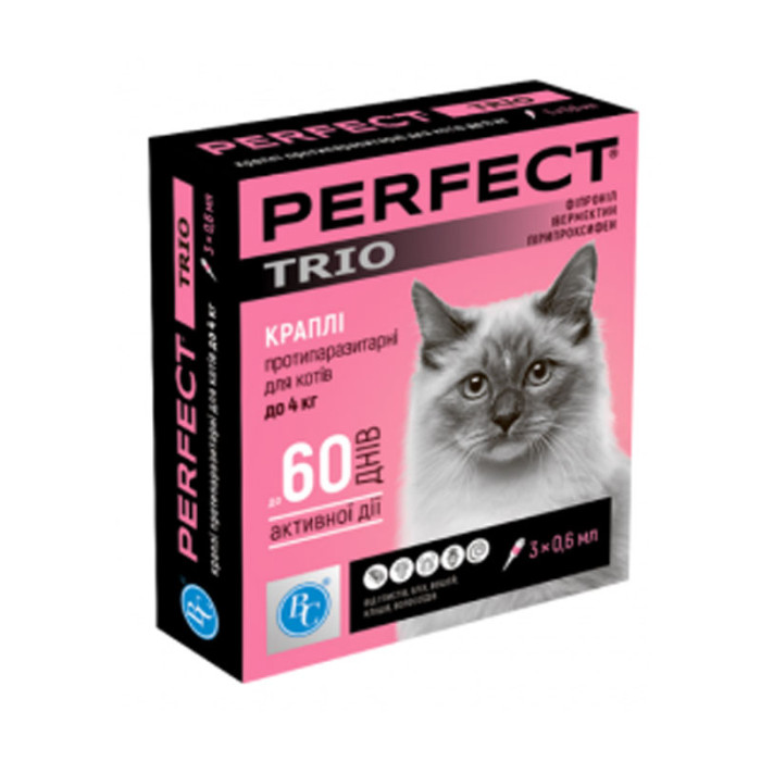Перфект Trio краплі для кішок від бліх і кліщів до 4кг 0,6мл