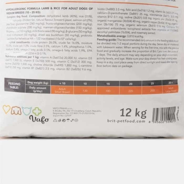Brit Care Dog Hypoallergenic Adult Medium Breed гіпоалергенний корм для собак середніх порід з ягнятком 12 кг