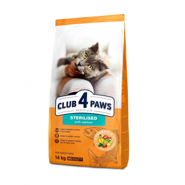 Акція Club 4 paws (Клуб 4 лапи) Sterilised Корм для стерилізованих котів з лососем 14кг -15