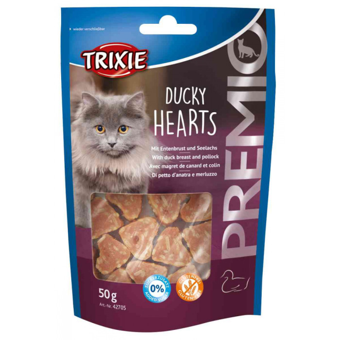 Premio Ducky Hearts-ласощі для кішок з качкою, Тріксі 42705 Ласощі для кішок Premio Hearts качка і сайда, Тріксі 42705