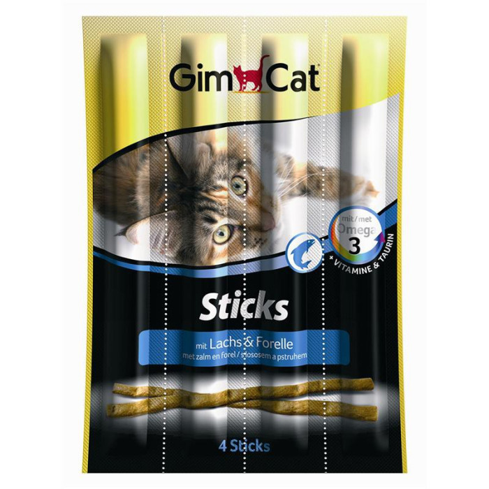 GimCat - мясні палички для кішок з лососем і фореллю Гімпет Мясні палички для кішок з лососем і фореллю GimCat