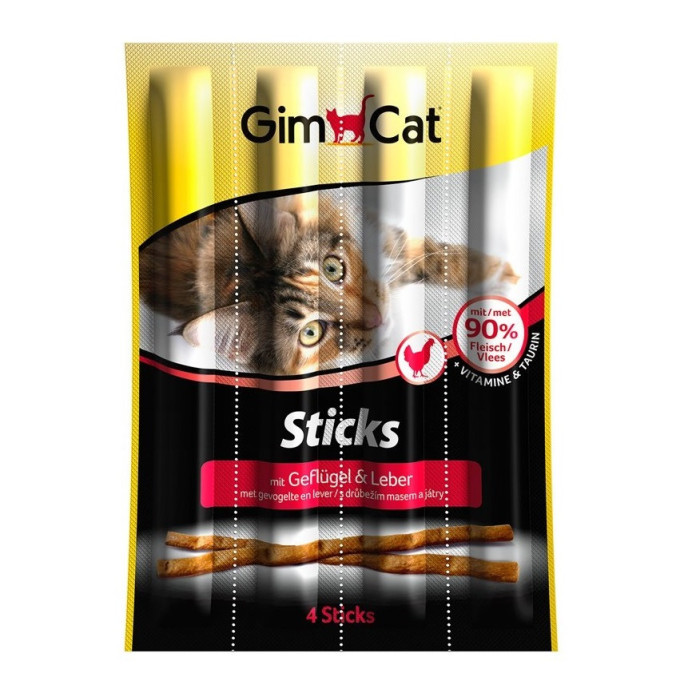 GimCat - мясні палички для кішок з птахом і печінкою Гімпет Мясні палички для кішок з птахом і печінкою GimCat
