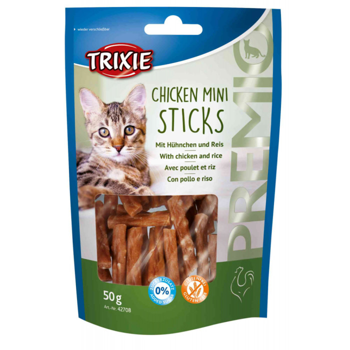Premio Chicken Mini Sticks-ласощі для кішок з куркою і рисом, Тріксі 42708 Ласощі для кішок Esguisita Premio Mini Sticks, 50гр 42708
