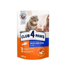АКЦІЯ Club 4 Paws Вологий корм для дорослих кішок з Тріскою в желе Преміум 80 г -12,5