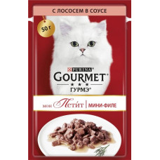 Упаковка Purina Gourmet Mon Petit Вологого корму для котів зі шматочками лосося в соусі 30 шт по 50 г