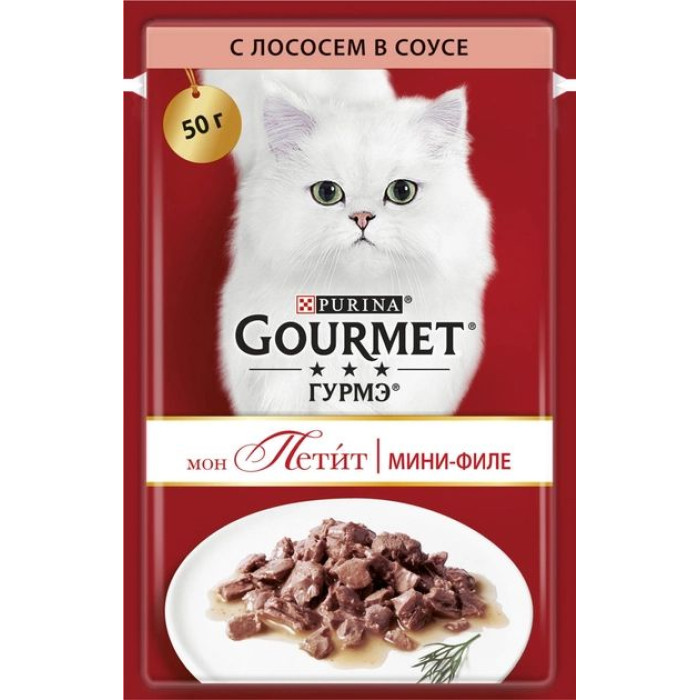 Упаковка Purina Gourmet Mon Petit Вологого корму для котів зі шматочками лосося в соусі 30 шт по 50 г