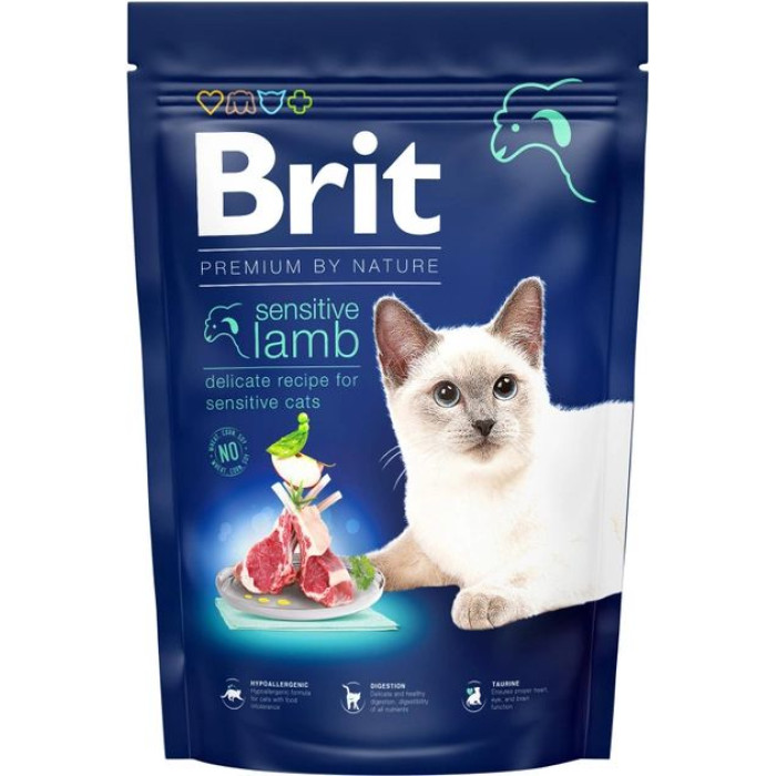 Brit Premium Сухий корм для дорослих котів з чутливим травленням із ягням 1,5кг