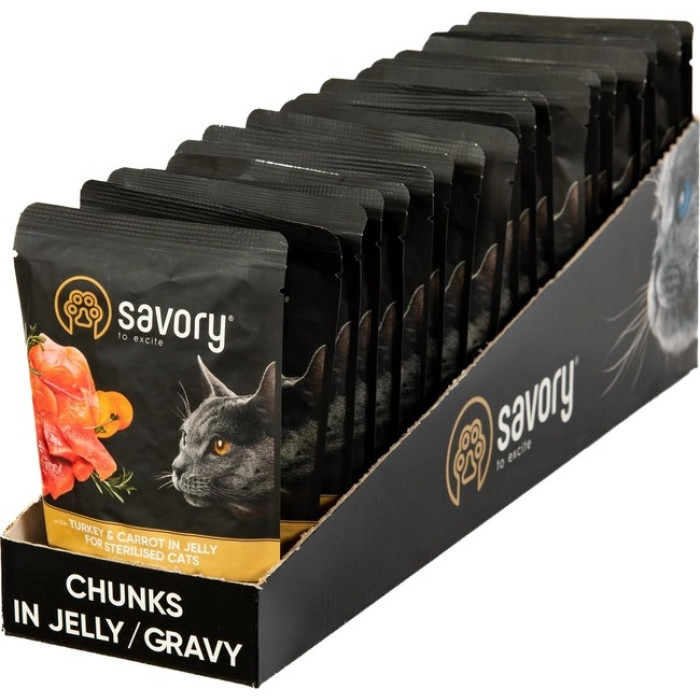Savory Kitten Pouch з індичкою та морквою в желе вологий корм для стерилізованих кішок 85 г х 22 шт