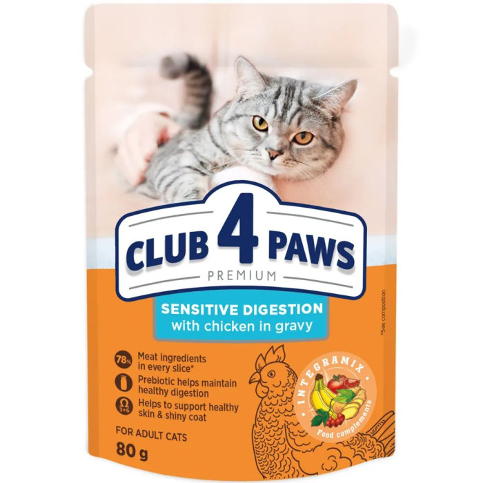 Clu b 4 Paws Premium Вологий корм для котів із чутливим травленням із куркою в соусі 80 г