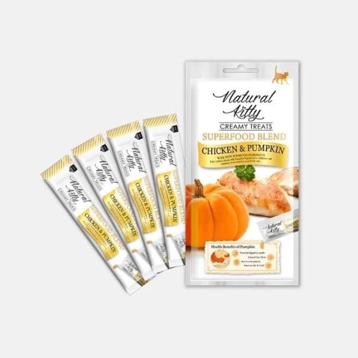 Natural Kitty Creamy Treats Chicken pumpkin Крем-снік для кішок зі смаком курки та гарбуза 4х12 гр