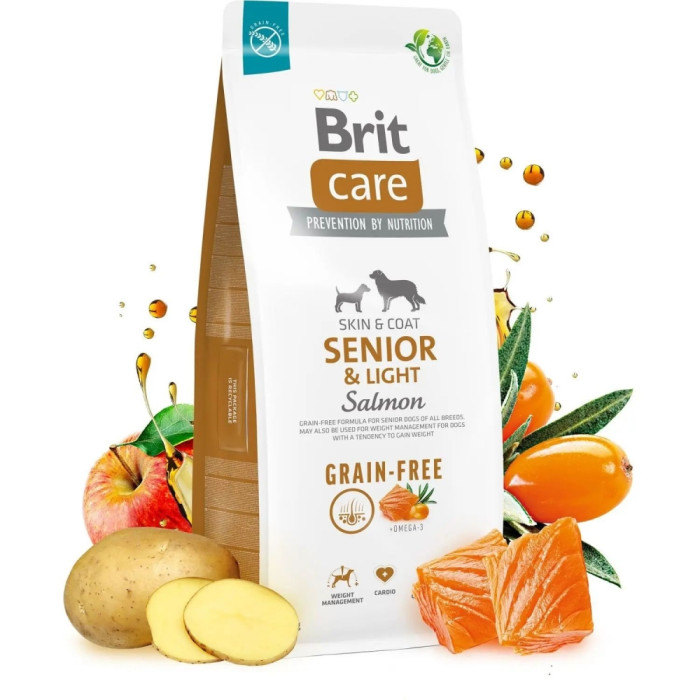 Brit Care Dog Grain-free Senior Light - Сухий беззерновий корм із лососем для літніх собак усіх порід 12 кг