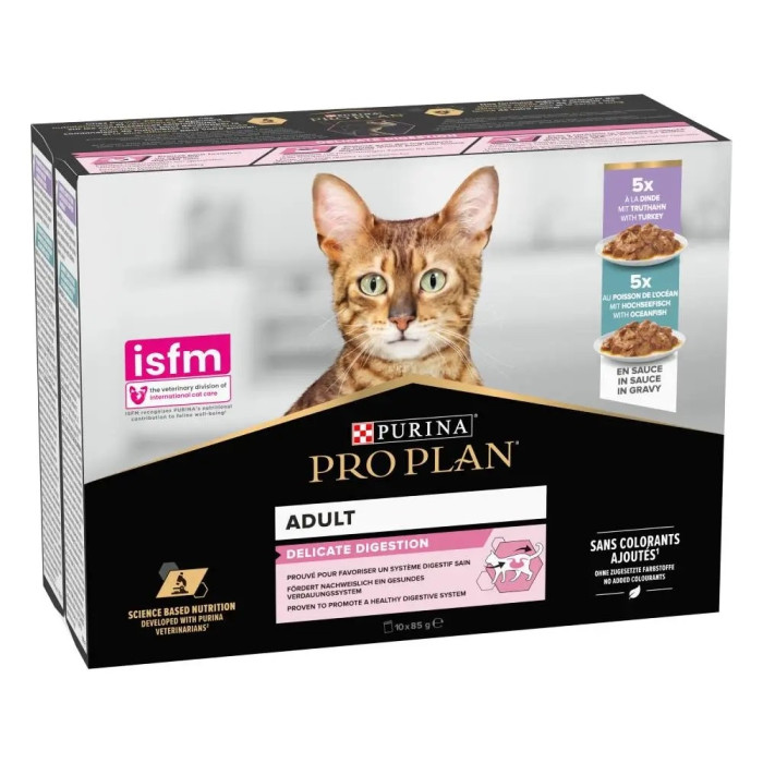 АКЦІЯ Purina Pro Plan індичка та риба вологий корм для котів з чутливим травленням 7+3 паучі по 85 г