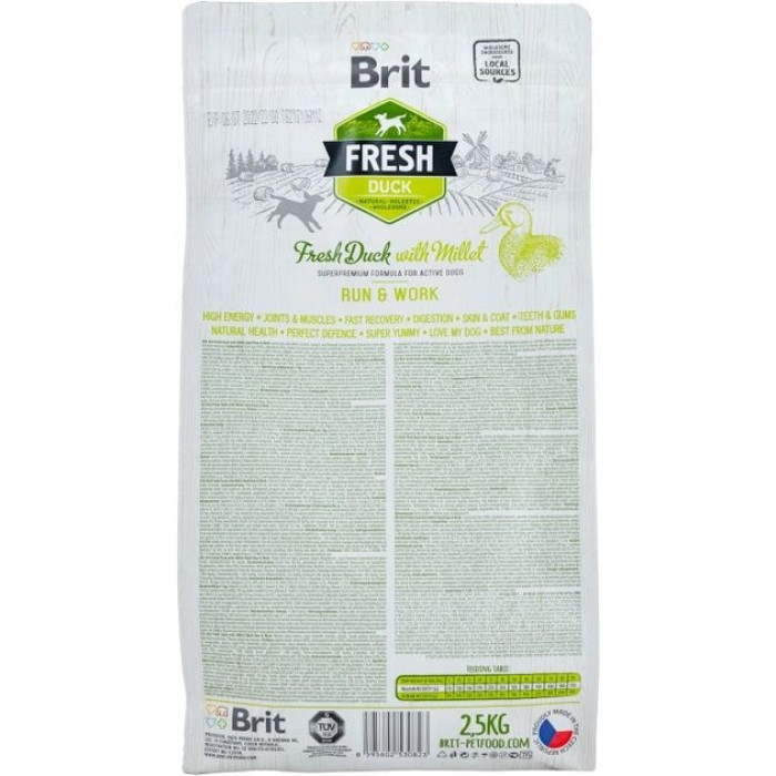 Brit Fresh Active Run Work Сухий корм для активних дорослих собак з качкою та пшоном 2,5 кг