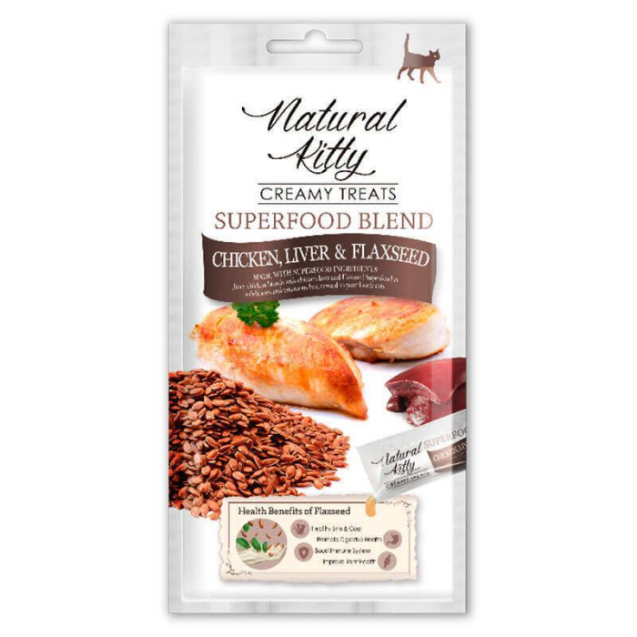Ласощі Natural Kitty Creamy Treats Chicken liverflaxseed для котів зі смаком курки та печінки з насінням льону