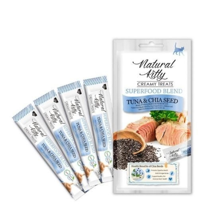 Ласощі Natural Kitty Creamy treats TUNA CHIA SEED для котів зі смаком тунця та чіа 4х12 гр