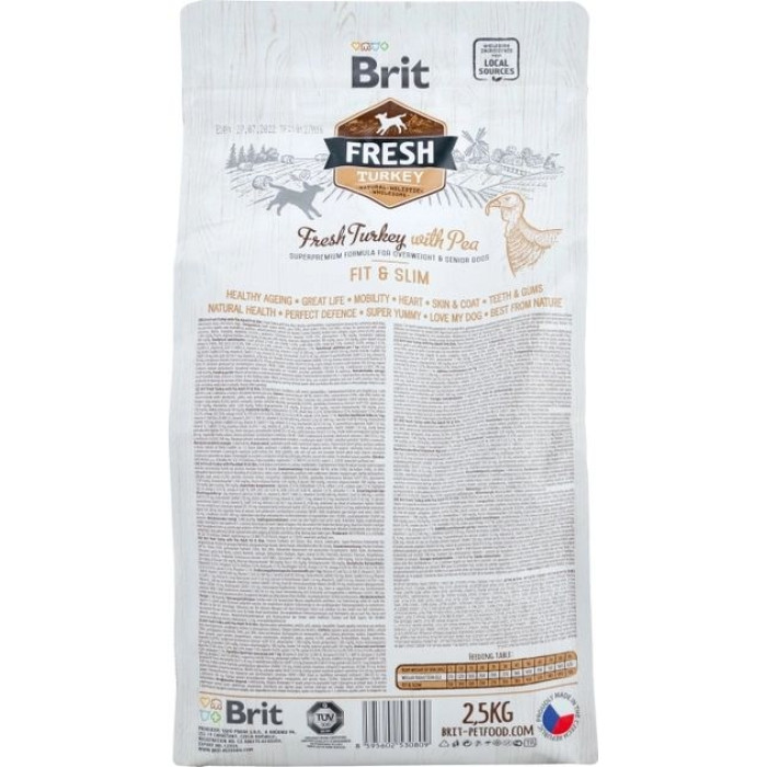 Brit Fresh Light Fit Slim Сухий корм для дорослих, літніх собак з індичкою та горошком 2.5 кг