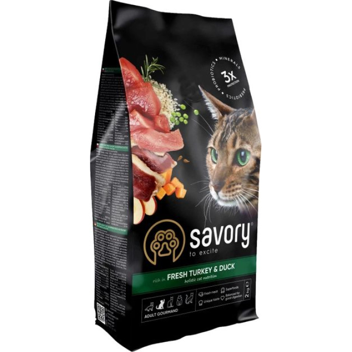 Savory Сухий корм для кішок зі свіжим мясом індички та качкою 2 кг