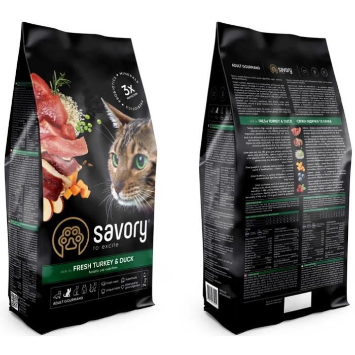 Savory Сухий корм для кішок зі свіжим мясом індички та качкою 2 кг