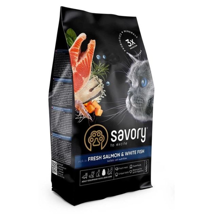 Savory Gourmand Salmon White Fish Сухий корм для довгошерстих кішок лосось та біла риба 2 кг
