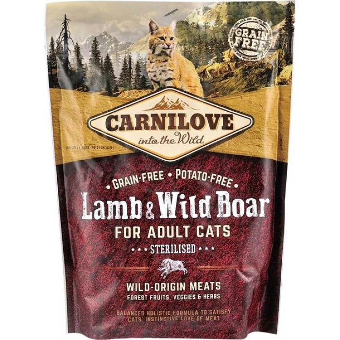 Carnilove Cat Lamb Wild Boar Sterilised Сухий корм для стерилізованих кішок з ягнятком та кабаном, 400 г