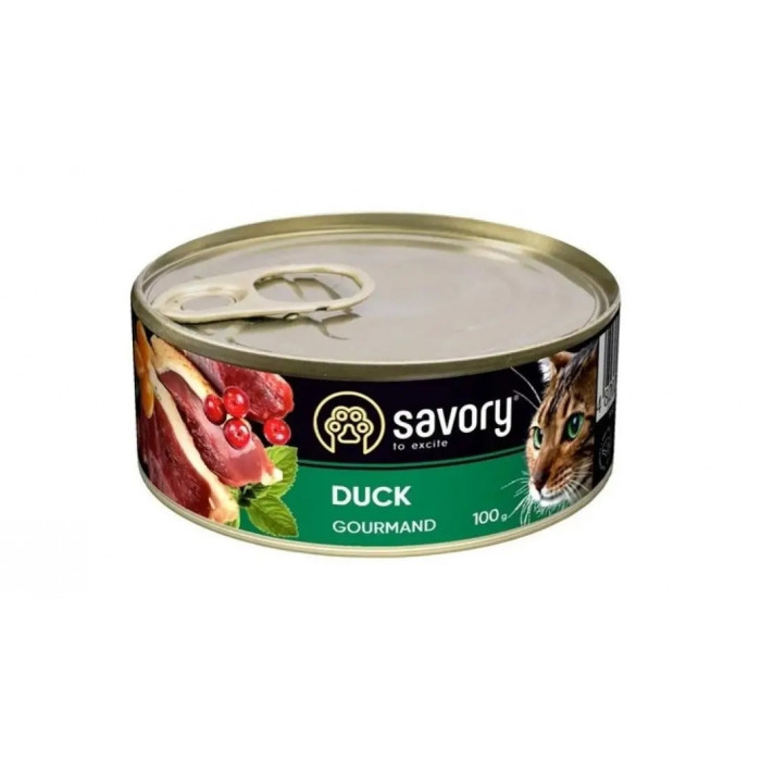 Savory Cat Can Adult Вологий корм для дорослих вибагливих кішок з качкою, 100 г