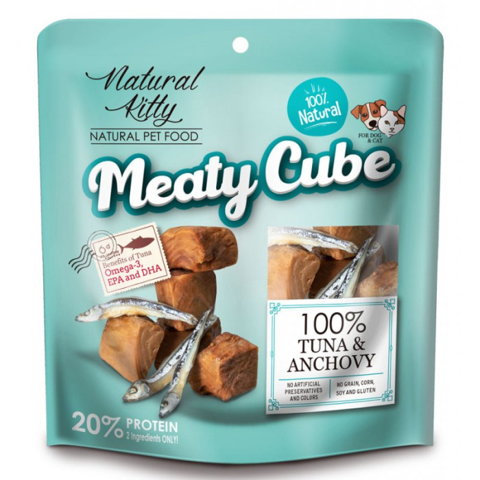 Ласощі Natural Kitty Meaty Cube для собак та котів Тунець і Анчоусі, 60 г