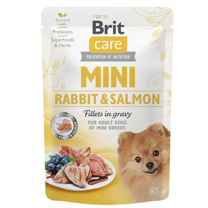 Brit Care Mini pouch Без зерновий вологий корм для собак мініатюрних порід кролик та лосось у соусі, 85 г
