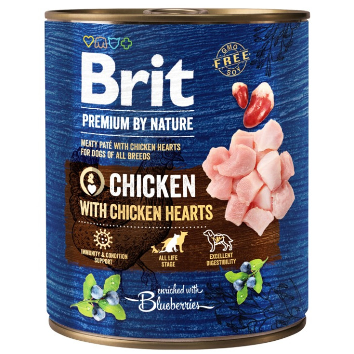 Brit Premium Вологий корм для собак з куркою та курячими серцями, 800 г