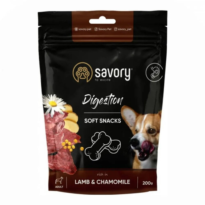 Мякі ласощі Savory для собак для покращення травлення, ягня та ромашка, 200 г