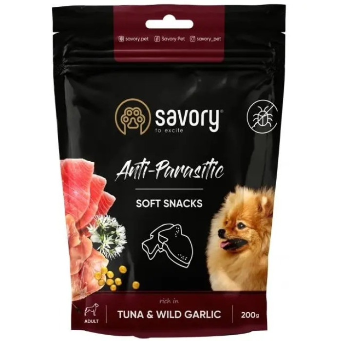 Мякі ласощі Savory з антипаразитарним ефектом, тунець та дикий часник, 200 г