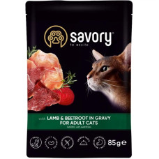 Savory Вологий корм для дорослих кішок ягня з буряком у соусі, 85 г
