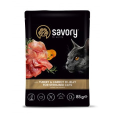 Savory Вологий корм для стерилізованих кішок, індичка з морквою в желе 85 г