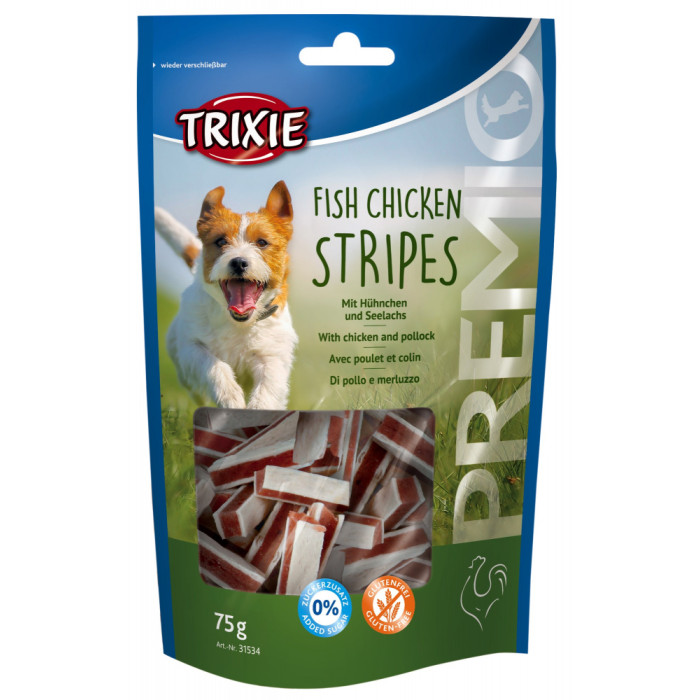 Premio Fish Chicken Stripes-ласощі для собак з куркою і лососем, Тріксі 31534 Ласощі для собак Premio палоскі з куркою і лососем Тріксі 31534