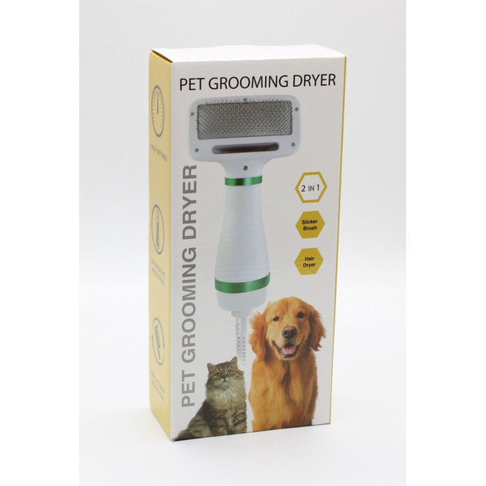 Pet Grooming Dryer WN 10 Фен гребінець для вовни 2в1 білий з зеленими вставками