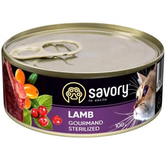 Savory Cat Can Adult Sterilised Вологий корм для дорослих стерилізованих кішок з ягнятком 100 г