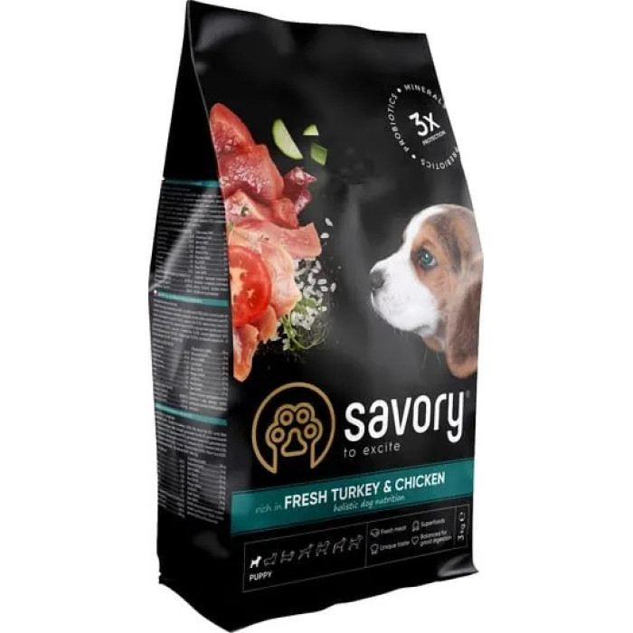 Savory Сухий корм для цуценят усіх порід зі свіжою індичкою та куркою 3 кг