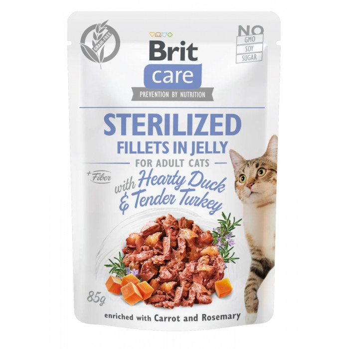 Brit Care Adult Sterilised качка та індичка у желе вологий корм для кастрованих котів 85 г