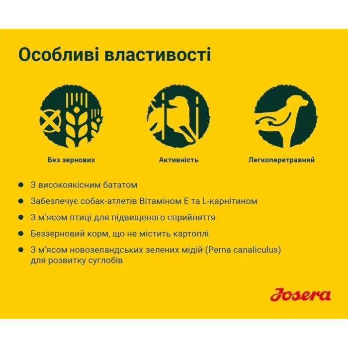 Josera Nature Energetic сухий беззерновий корм для активних собак 900 г