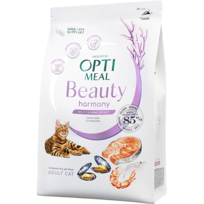 Optimeal Beauty Harmony на основі морепродуктів сухий корм для кішок мякий заспокійливий ефект 4 кг