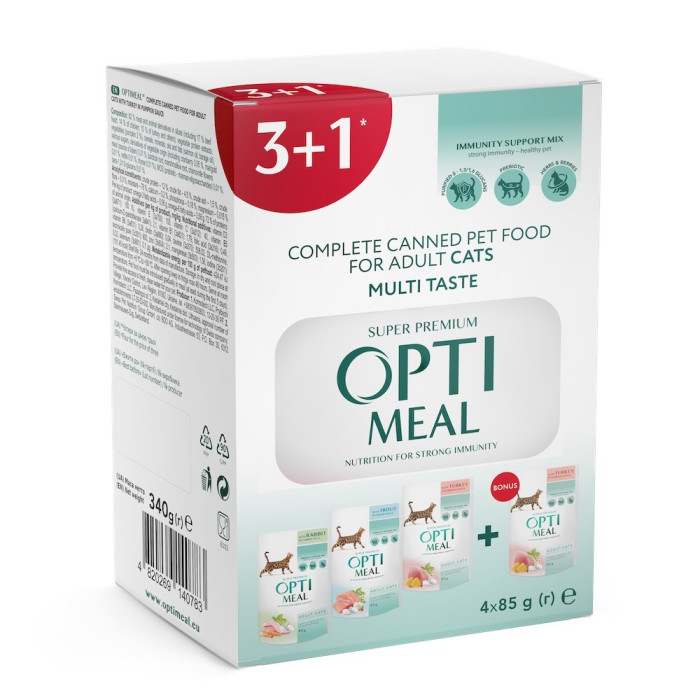 АКЦІЯ Optimeal Набір Adult Cats Multi Taste вологий корм для дорослих кішок (3+1) 340 г