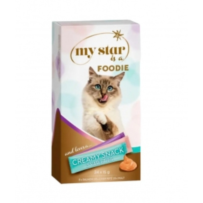 My Star Creamy Foodie ласощі для котів. Лосось, лівер, вершки 2415 гр.