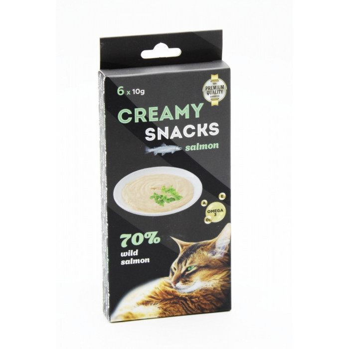 Creamy snacks salmon Ласощі для кішок мяке пюре з мякоті лосося та курки в стиках 610 гр.
