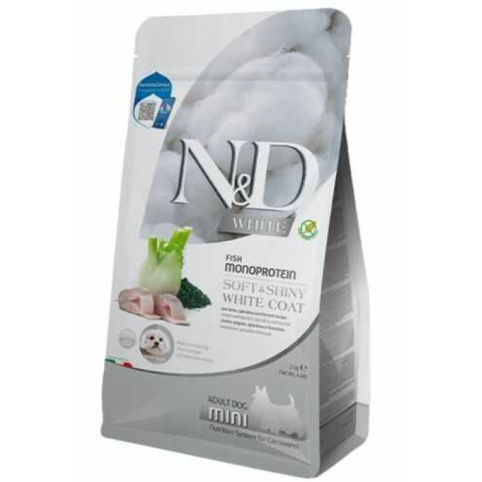 Farmina ND Grain Free White Dog Adult Mini Sea Bass Фарміна Беззерновий сухий корм із сибасом, спіруліною та фенхелем для дрібних собак із білою шерстю 2 кг.