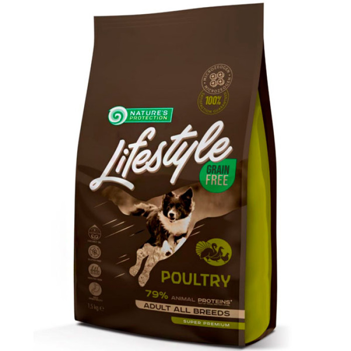 Беззерновий сухий корм для собак Natures Protection Lifestyle Grain Free Poultry Adult All Breeds з мясом свійської птиці, 1,5 кг