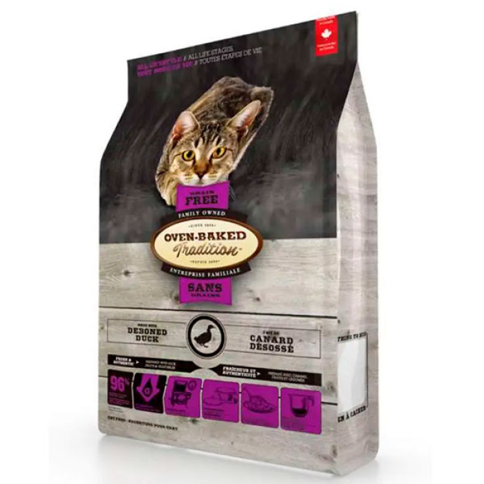 Беззерновий сухий корм для кішок Oven-Baked Tradition Grain-Free Duck Formula зі свіжим мясом качки, 4,54 кг