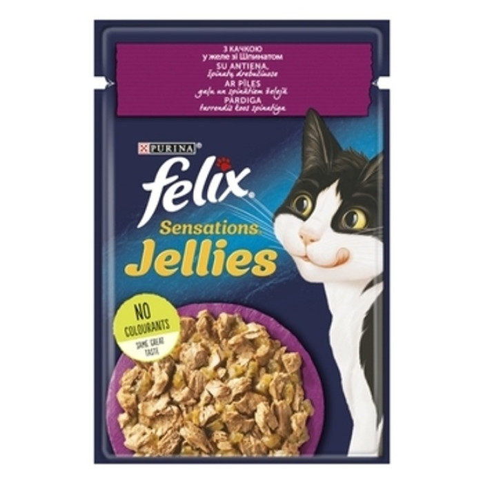 АКЦІЯ Felix Sensations вологий корм з качкою та шпинатом для котів 85 гр