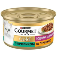 АКЦІЯ Gourmet Gold Подвійне задоволення вологий корм з кроликом та печінкою для кішок 85 гр